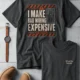 Funny Electrician Tech Tee - Back "I Make Bad Wiring Expensive" — Front "Wired For Success" Vintage Work Tee — dark-grey — Flat-lay Funny Electrician Tech Tee - Back "I Make Bad Wiring Expensive" — Front "Wired For Success" Vintage Work Tee — dark-grey t-shirt, flat-lay product photo | Pressure Tested Co