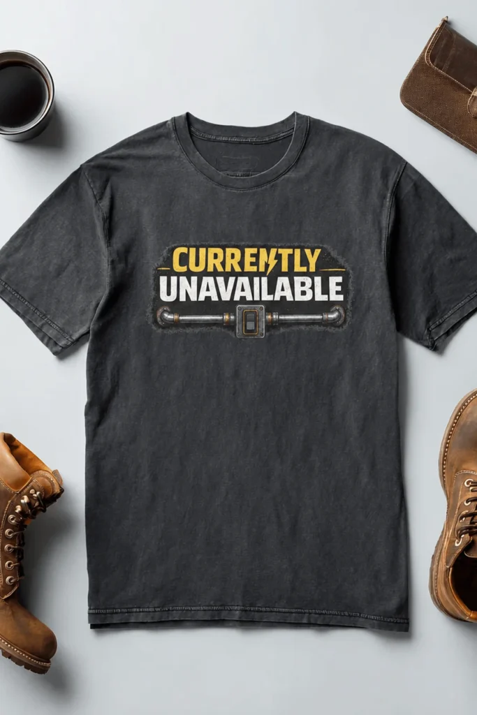 Electrician T-Shirt — "Currently Unavailable" Funny Vintage Tradesman Tee