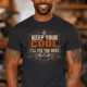 Funny HVAC Tee Shirt "Keep Your Cool. I'll Fix The Rest." T-Shirt – Vintage GraphicTee — dark-grey — Model Funny HVAC Tee Shirt "Keep Your Cool. I'll Fix The Rest." T-Shirt – Vintage GraphicTee — dark-grey t-shirt, model photo | Pressure Tested Co