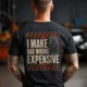 Funny Electrician Tech Tee - Back "I Make Bad Wiring Expensive" — Front "Wired For Success" Vintage Work Tee — dark-grey — Model Funny Electrician Tech Tee - Back "I Make Bad Wiring Expensive" — Front "Wired For Success" Vintage Work Tee — dark-grey t-shirt, model photo | Pressure Tested Co