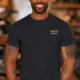 Funny Electrician Tech Tee - Back "I Make Bad Wiring Expensive" — Front "Wired For Success" Vintage Work Tee — dark-grey — Model Funny Electrician Tech Tee - Back "I Make Bad Wiring Expensive" — Front "Wired For Success" Vintage Work Tee — dark-grey t-shirt, model photo | Pressure Tested Co
