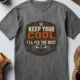 Funny HVAC Tee Shirt "Keep Your Cool. I'll Fix The Rest." T-Shirt – Vintage GraphicTee — deep-heather — Flat-lay Funny HVAC Tee Shirt "Keep Your Cool. I'll Fix The Rest." T-Shirt – Vintage GraphicTee — deep-heather t-shirt, flat-lay product photo | Pressure Tested Co