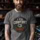 Funny HVAC Tech Tee "I Fix Comfort Crimes" — Furnace and Air Tech Work Tee — deep-heather — Model Funny HVAC Tech Tee "I Fix Comfort Crimes" — Furnace and Air Tech Work Tee — deep-heather t-shirt, model photo | Pressure Tested Co