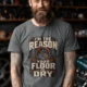 Plumber T‑Shirt – "I'm the Reason Your Floor Is Dry" Vintage Plumbing Tee — deep-heather — Model Plumber T‑Shirt – "I'm the Reason Your Floor Is Dry" Vintage Plumbing Tee — deep-heather t-shirt, model photo | Pressure Tested Co