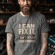Sarcastic Mechanic T‑Shirt – "I Can Fix It. I Can't Explain Your Choices" Vintage Mechanic Shirt - DIY Repair Tee — deep-heather t-shirt, model photo | Pressure Tested Co