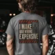 Funny Electrician Tech Tee - Back "I Make Bad Wiring Expensive" — Front "Wired For Success" Vintage Work Tee — deep-heather — Model Funny Electrician Tech Tee - Back "I Make Bad Wiring Expensive" — Front "Wired For Success" Vintage Work Tee — deep-heather t-shirt, model photo | Pressure Tested Co