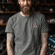 I Fix What You Ignored T-Shirt — Mechanic Wrench Tool Shirt for Technicians & DIYers — deep-heather — Model I Fix What You Ignored T-Shirt — Mechanic Wrench Tool Shirt for Technicians & DIYers — deep-heather t-shirt, model photo | Pressure Tested Co