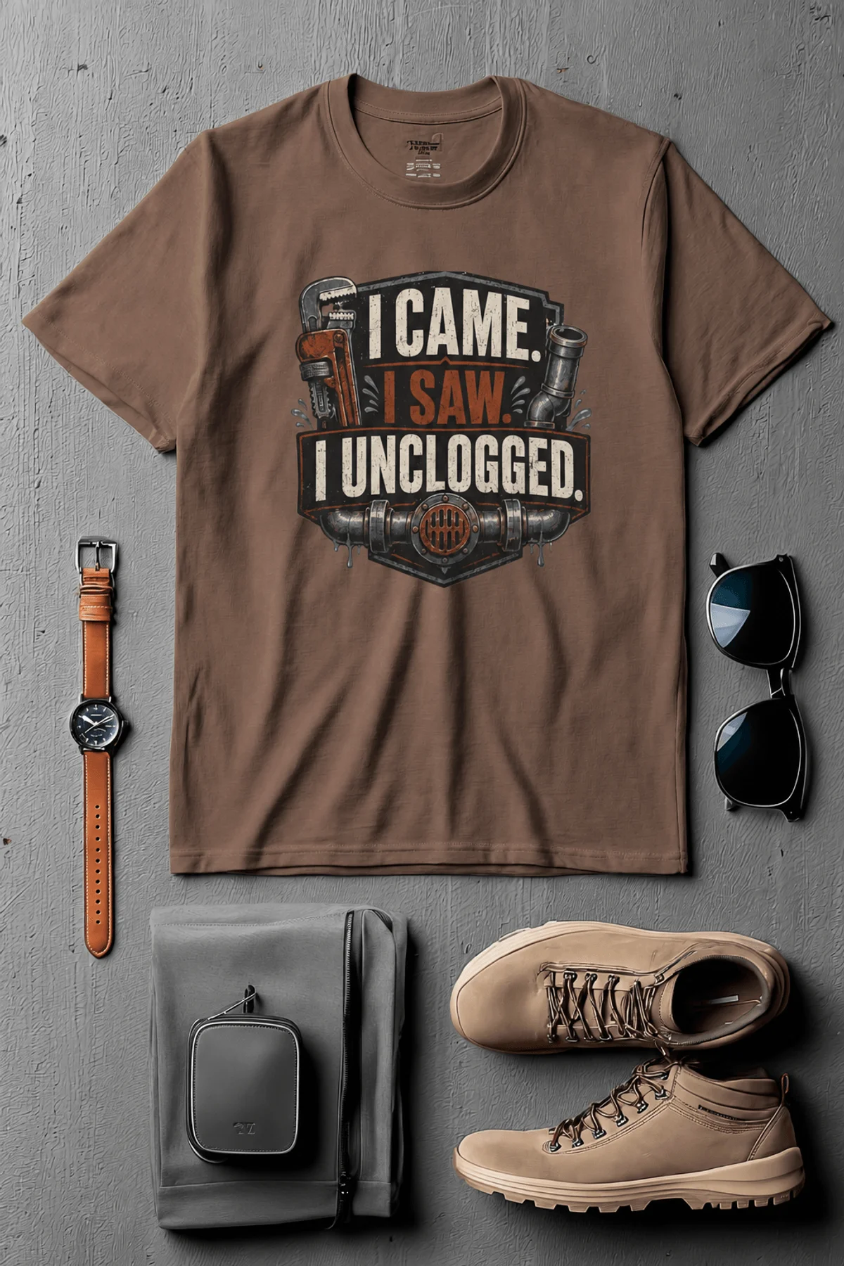 espresso-flatlay-2 I Came. I Saw. I Unclogged. Plumber T-Shirt