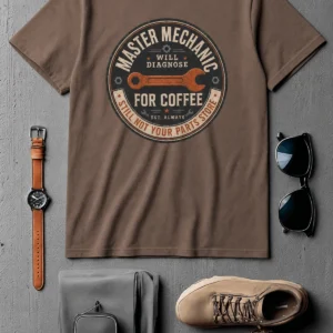 Mechanic T-Shirt — "Master Mechanic: Will Diagnose for Coffee" Retro Wrench Tee - Image 11