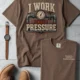 Funny Plumber Repair Graphic Tee "I Work Under Pressure" Back - "Plumbing Systems Diagnostician" Front — espresso t-shirt, flat-lay product photo | Pressure Tested Co