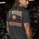 Funny Plumber Repair Graphic Tee "I Work Under Pressure" Back - "Plumbing Systems Diagnostician" Front — graphite t-shirt, model photo | Pressure Tested Co
