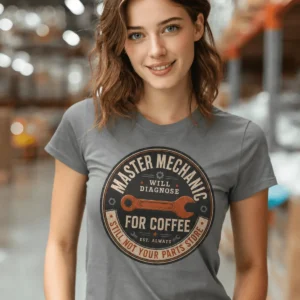 Mechanic T-Shirt — "Master Mechanic: Will Diagnose for Coffee" Retro Wrench Tee - Image 14