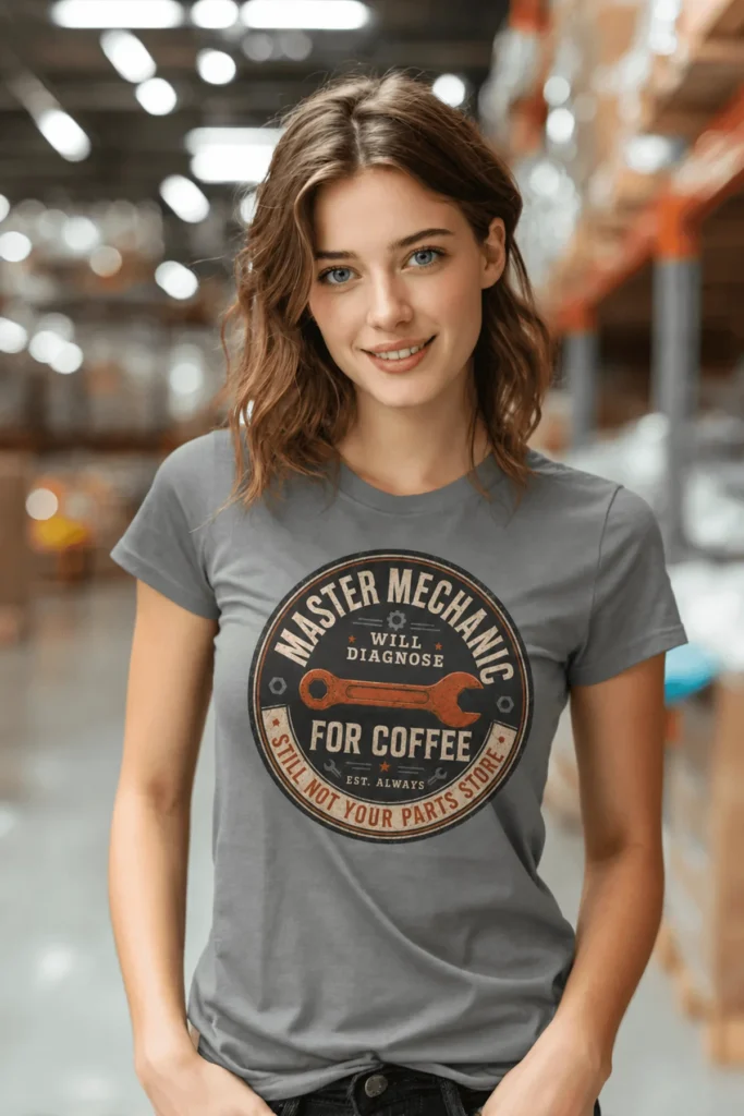 Mechanic T-Shirt — "Master Mechanic: Will Diagnose for Coffee" Retro Wrench Tee