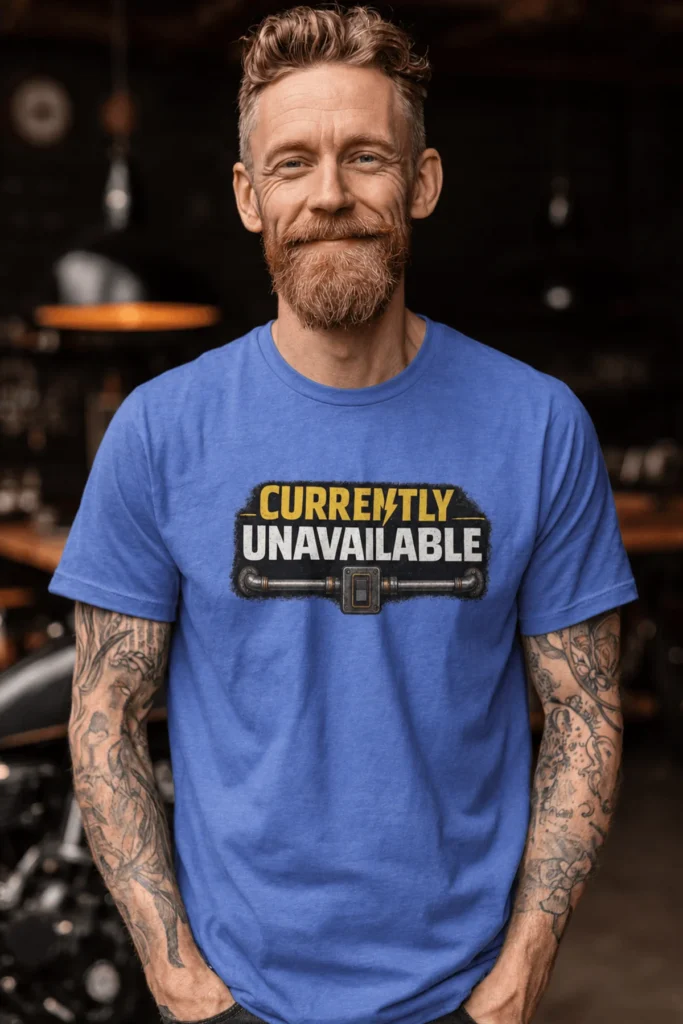 Electrician T-Shirt — "Currently Unavailable" Funny Vintage Tradesman Tee