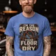 Plumber T‑Shirt – "I'm the Reason Your Floor Is Dry" Vintage Plumbing Tee — heather-columbia-blue — Model Plumber T‑Shirt – "I'm the Reason Your Floor Is Dry" Vintage Plumbing Tee — heather-columbia-blue t-shirt, model photo | Pressure Tested Co