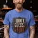 I Don't Guess I Test T-Shirt — Funny Tech Tee for Engineers and Electricians — heather-columbia-blue — Model I Don't Guess I Test T-Shirt — Funny Tech Tee for Engineers and Electricians — heather-columbia-blue t-shirt, model photo | Pressure Tested Co