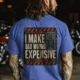 Funny Electrician Tech Tee - Back "I Make Bad Wiring Expensive" — Front "Wired For Success" Vintage Work Tee — heather-columbia-blue — Model Funny Electrician Tech Tee - Back "I Make Bad Wiring Expensive" — Front "Wired For Success" Vintage Work Tee — heather-columbia-blue t-shirt, model photo | Pressure Tested Co