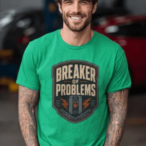 Funny Electrician Tech T‑Shirt - "Breaker Of Problems" — Retro Circuit Breaker Graphic Tee - Image 30