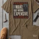 Funny Electrician Tech Tee - Back "I Make Bad Wiring Expensive" — Front "Wired For Success" Vintage Work Tee — heather-olive — Flat-lay Funny Electrician Tech Tee - Back "I Make Bad Wiring Expensive" — Front "Wired For Success" Vintage Work Tee — heather-olive t-shirt, flat-lay product photo | Pressure Tested Co