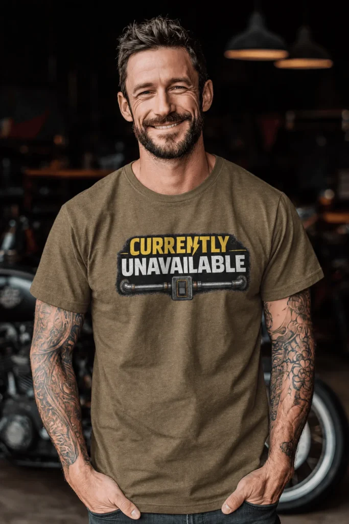 Electrician T-Shirt — "Currently Unavailable" Funny Vintage Tradesman Tee