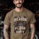 Plumber T‑Shirt – "I'm the Reason Your Floor Is Dry" Vintage Plumbing Tee — heather-olive — Model Plumber T‑Shirt – "I'm the Reason Your Floor Is Dry" Vintage Plumbing Tee — heather-olive t-shirt, model photo | Pressure Tested Co