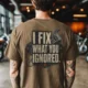 I Fix What You Ignored T-Shirt — Mechanic Wrench Tool Shirt for Technicians & DIYers — heather-olive — Model I Fix What You Ignored T-Shirt — Mechanic Wrench Tool Shirt for Technicians & DIYers — heather-olive t-shirt, model photo | Pressure Tested Co