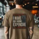 Funny Electrician Tech Tee - Back "I Make Bad Wiring Expensive" — Front "Wired For Success" Vintage Work Tee — heather-olive — Model Funny Electrician Tech Tee - Back "I Make Bad Wiring Expensive" — Front "Wired For Success" Vintage Work Tee — heather-olive t-shirt, model photo | Pressure Tested Co