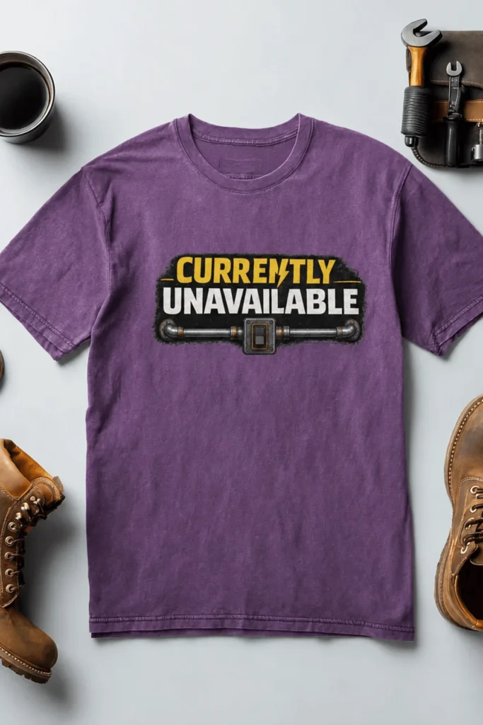 Electrician T-Shirt — "Currently Unavailable" Funny Vintage Tradesman Tee