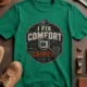 Funny HVAC Tech Tee "I Fix Comfort Crimes" — Furnace and Air Tech Work Tee — kelly — Flat-lay Funny HVAC Tech Tee "I Fix Comfort Crimes" — Furnace and Air Tech Work Tee — kelly t-shirt, flat-lay product photo | Pressure Tested Co