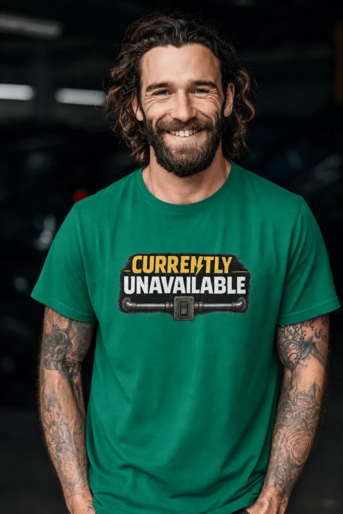 Electrician T-Shirt — "Currently Unavailable" Funny Vintage Tradesman Tee