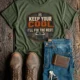 Funny HVAC Tee Shirt "Keep Your Cool. I'll Fix The Rest." T-Shirt – Vintage GraphicTee — military-green — Flat-lay Funny HVAC Tee Shirt "Keep Your Cool. I'll Fix The Rest." T-Shirt – Vintage GraphicTee — military-green t-shirt, flat-lay product photo | Pressure Tested Co