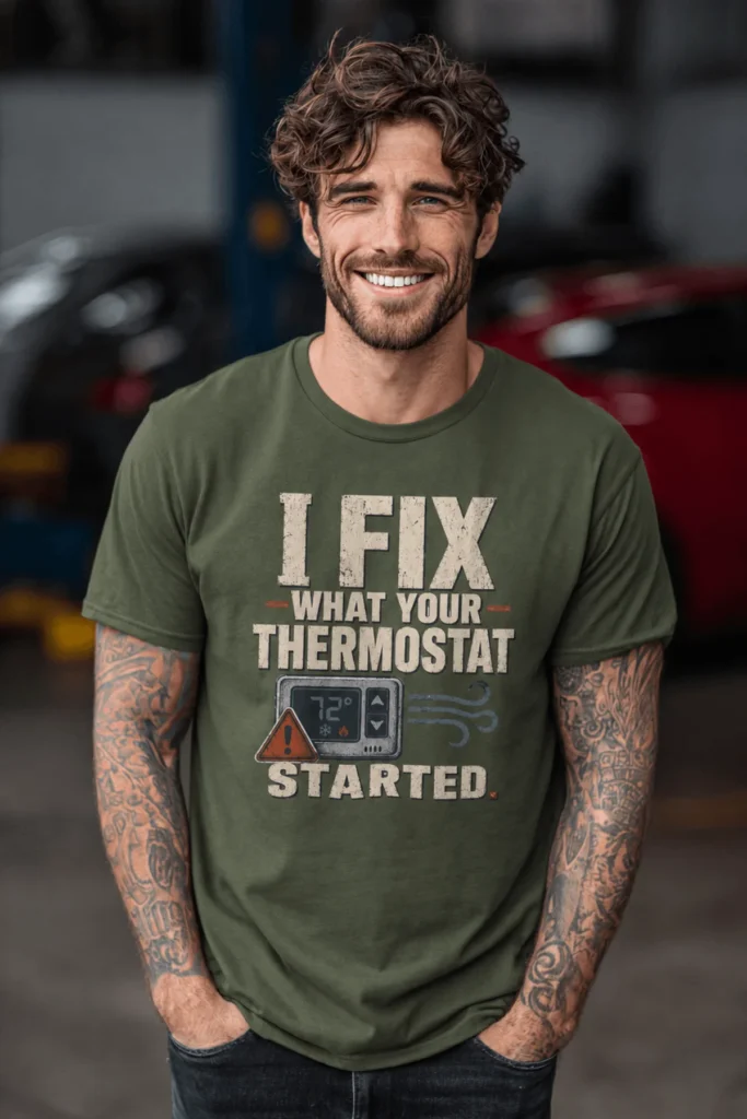 Funny HVAC Shirt, "I Fix What Your Thermostat Started" T-Shirt