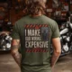 Funny Electrician Tech Tee - Back "I Make Bad Wiring Expensive" — Front "Wired For Success" Vintage Work Tee — military-green — Model Funny Electrician Tech Tee - Back "I Make Bad Wiring Expensive" — Front "Wired For Success" Vintage Work Tee — military-green t-shirt, model photo | Pressure Tested Co
