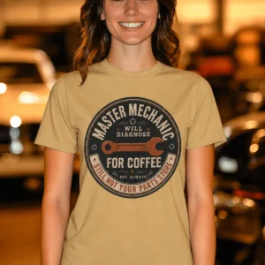 Mechanic T-Shirt — "Master Mechanic: Will Diagnose for Coffee" Retro Wrench Tee - Image 19