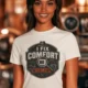 Funny HVAC Tech Tee "I Fix Comfort Crimes" — Furnace and Air Tech Work Tee — natural — Model Funny HVAC Tech Tee "I Fix Comfort Crimes" — Furnace and Air Tech Work Tee — natural t-shirt, model photo | Pressure Tested Co
