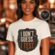 I Don't Guess I Test T-Shirt — Funny Tech Tee for Engineers and Electricians — natural — Model I Don't Guess I Test T-Shirt — Funny Tech Tee for Engineers and Electricians — natural t-shirt, model photo | Pressure Tested Co