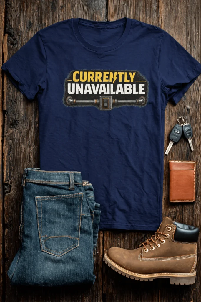 Electrician T-Shirt — "Currently Unavailable" Funny Vintage Tradesman Tee
