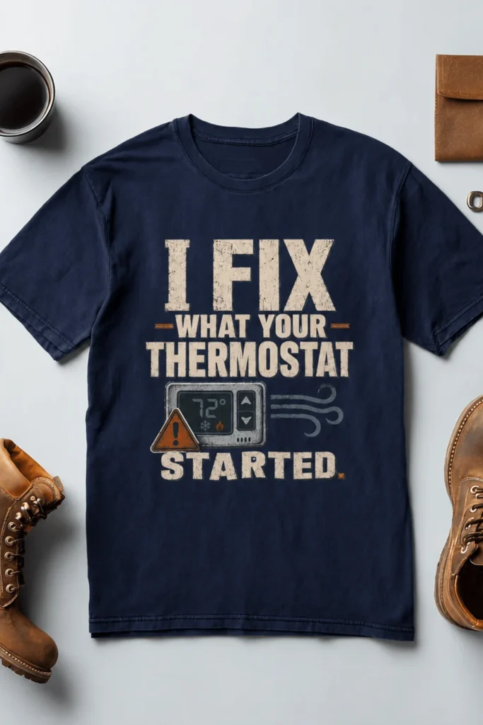 Funny HVAC Shirt, "I Fix What Your Thermostat Started" T-Shirt