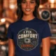 Funny HVAC Tech Tee "I Fix Comfort Crimes" — Furnace and Air Tech Work Tee — navy — Model Funny HVAC Tech Tee "I Fix Comfort Crimes" — Furnace and Air Tech Work Tee — navy t-shirt, model photo | Pressure Tested Co