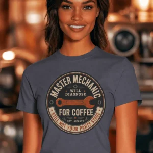 Mechanic T-Shirt — "Master Mechanic: Will Diagnose for Coffee" Retro Wrench Tee - Image 21
