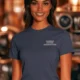Funny Plumber Repair Graphic Tee "I Solve Problems You Can Smell" Back - "Plumbing Systems Diagnostician" Front — navy — Model Funny Plumber Repair Graphic Tee "I Solve Problems You Can Smell" Back - "Plumbing Systems Diagnostician" Front — navy t-shirt, model photo | Pressure Tested Co