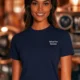 Funny Electrician Tech Tee - Back "I Make Bad Wiring Expensive" — Front "Wired For Success" Vintage Work Tee — navy — Model Funny Electrician Tech Tee - Back "I Make Bad Wiring Expensive" — Front "Wired For Success" Vintage Work Tee — navy t-shirt, model photo | Pressure Tested Co