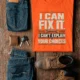 Sarcastic Mechanic T‑Shirt – "I Can Fix It. I Can't Explain Your Choices" Vintage Mechanic Shirt - DIY Repair Tee — orange t-shirt, flat-lay product photo | Pressure Tested Co