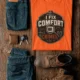 Funny HVAC Tech Tee "I Fix Comfort Crimes" — Furnace and Air Tech Work Tee — orange — Flat-lay Funny HVAC Tech Tee "I Fix Comfort Crimes" — Furnace and Air Tech Work Tee — orange t-shirt, flat-lay product photo | Pressure Tested Co