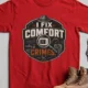 Funny HVAC Tech Tee "I Fix Comfort Crimes" — Furnace and Air Tech Work Tee — red — Flat-lay Funny HVAC Tech Tee "I Fix Comfort Crimes" — Furnace and Air Tech Work Tee — red t-shirt, flat-lay product photo | Pressure Tested Co