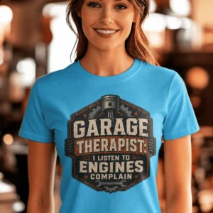 Funny Mechanic Repair Graphic Tee - "Garage Therapist. I Listen To Engines Complain." - Image 19