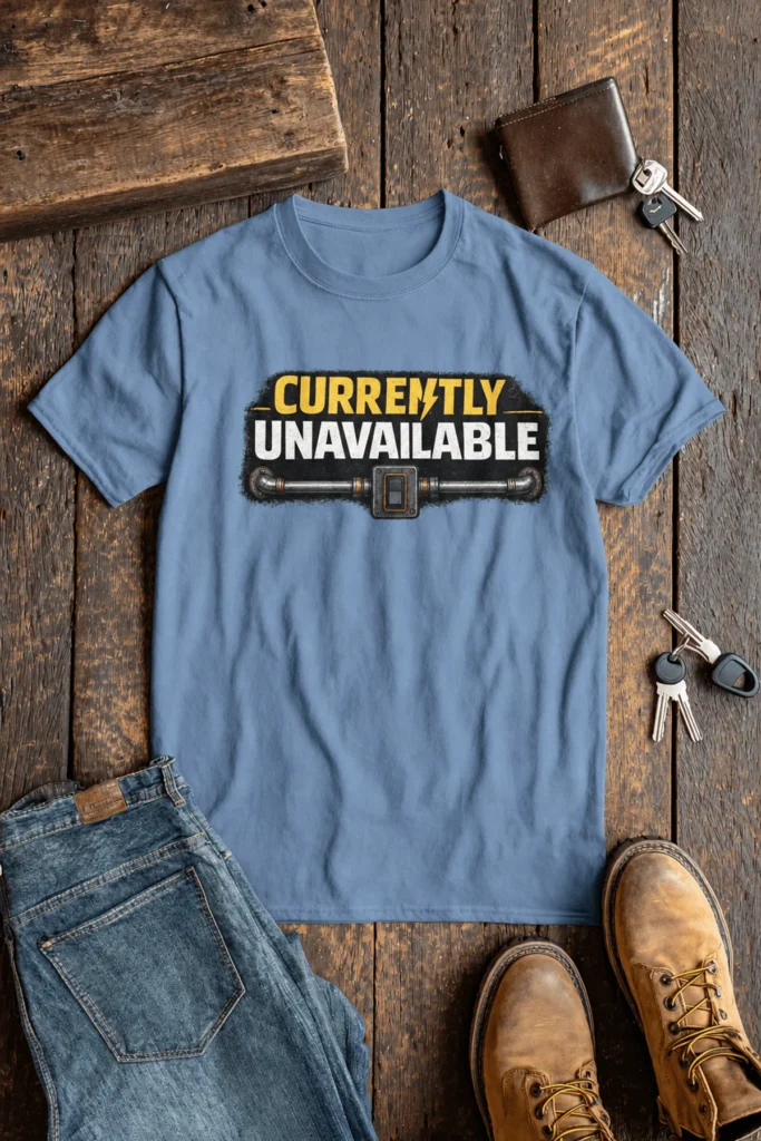 Electrician T-Shirt — "Currently Unavailable" Funny Vintage Tradesman Tee