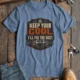 Funny HVAC Tee Shirt "Keep Your Cool. I'll Fix The Rest." T-Shirt – Vintage GraphicTee — steel-blue — Flat-lay Funny HVAC Tee Shirt "Keep Your Cool. I'll Fix The Rest." T-Shirt – Vintage GraphicTee — steel-blue t-shirt, flat-lay product photo | Pressure Tested Co