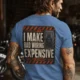 Funny Electrician Tech Tee - Back "I Make Bad Wiring Expensive" — Front "Wired For Success" Vintage Work Tee — steel-blue — Model Funny Electrician Tech Tee - Back "I Make Bad Wiring Expensive" — Front "Wired For Success" Vintage Work Tee — steel-blue t-shirt, model photo | Pressure Tested Co