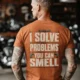 Funny Plumber Repair Graphic Tee "I Solve Problems You Can Smell" Back - "Plumbing Systems Diagnostician" Front — yam — Model Funny Plumber Repair Graphic Tee "I Solve Problems You Can Smell" Back - "Plumbing Systems Diagnostician" Front — yam t-shirt, model photo | Pressure Tested Co